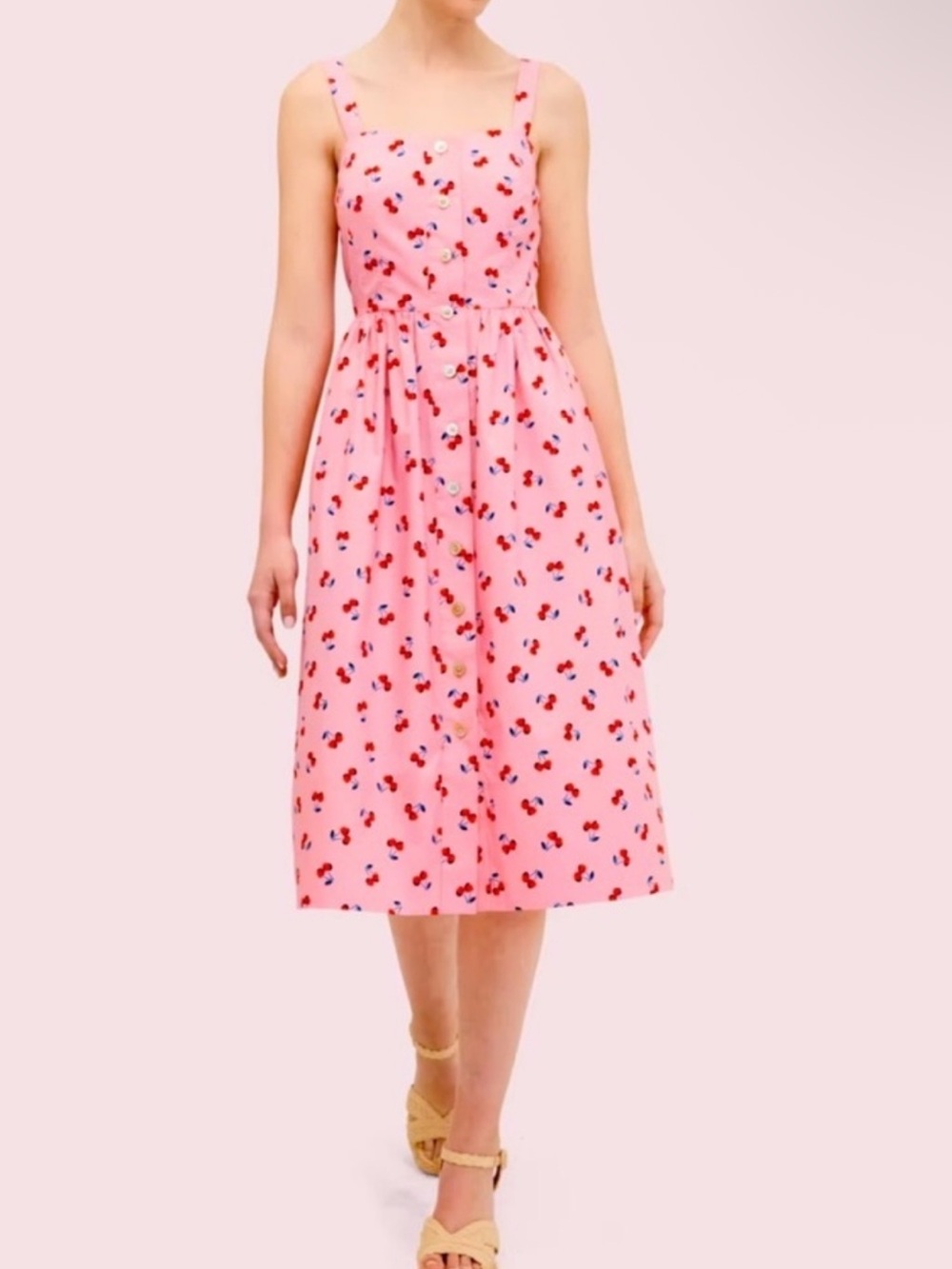 kate spade Pink poplin Cherry Toss Midi Dress NWOT size 2
